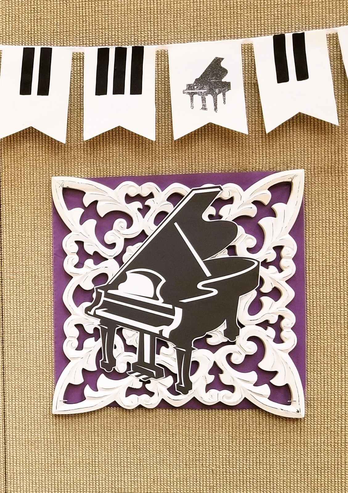 2 Large Black 14" Tall x 12" Wide Grand Piano Vinyl Cutouts on White Posterboard