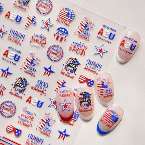 4th of July Nail Stickers 5D Embossed American Flag Star