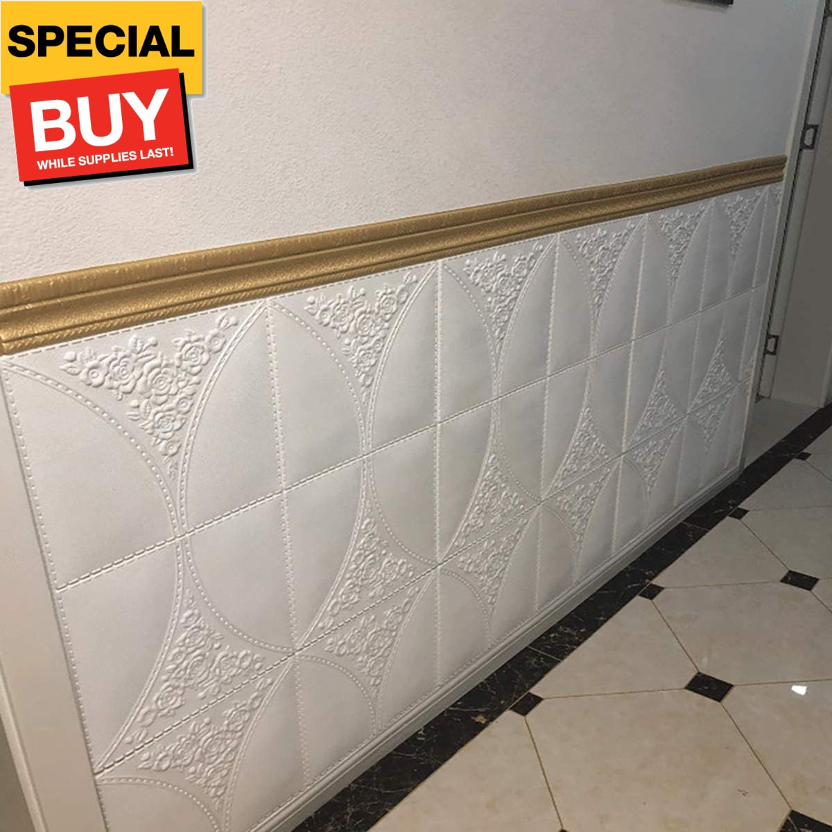90"x 3" Self Adhesive Flexible Foam Molding Trim, 3D Sticky Decorative Wall Line