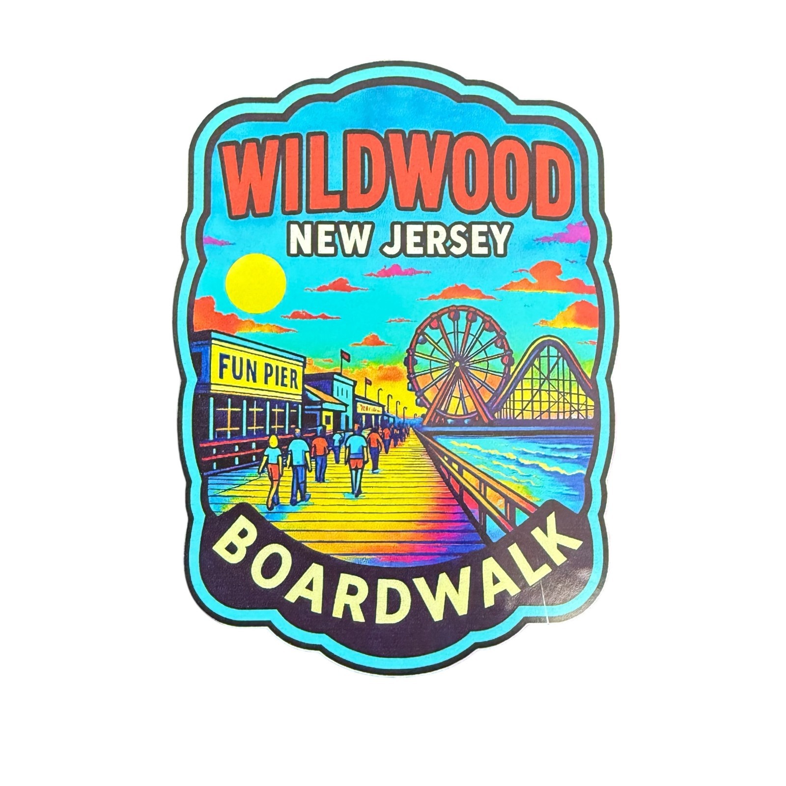 Wildwood, New Jersey Boardwalk Vinyl Decal Sticker 3.75" Vintage Travel Vacation