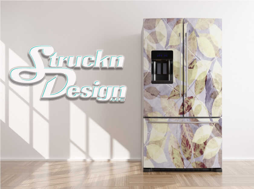 Floral Leaf Plant Purple Yellow Design Fridge Freezer Wrap Side Door Vinyl Decal