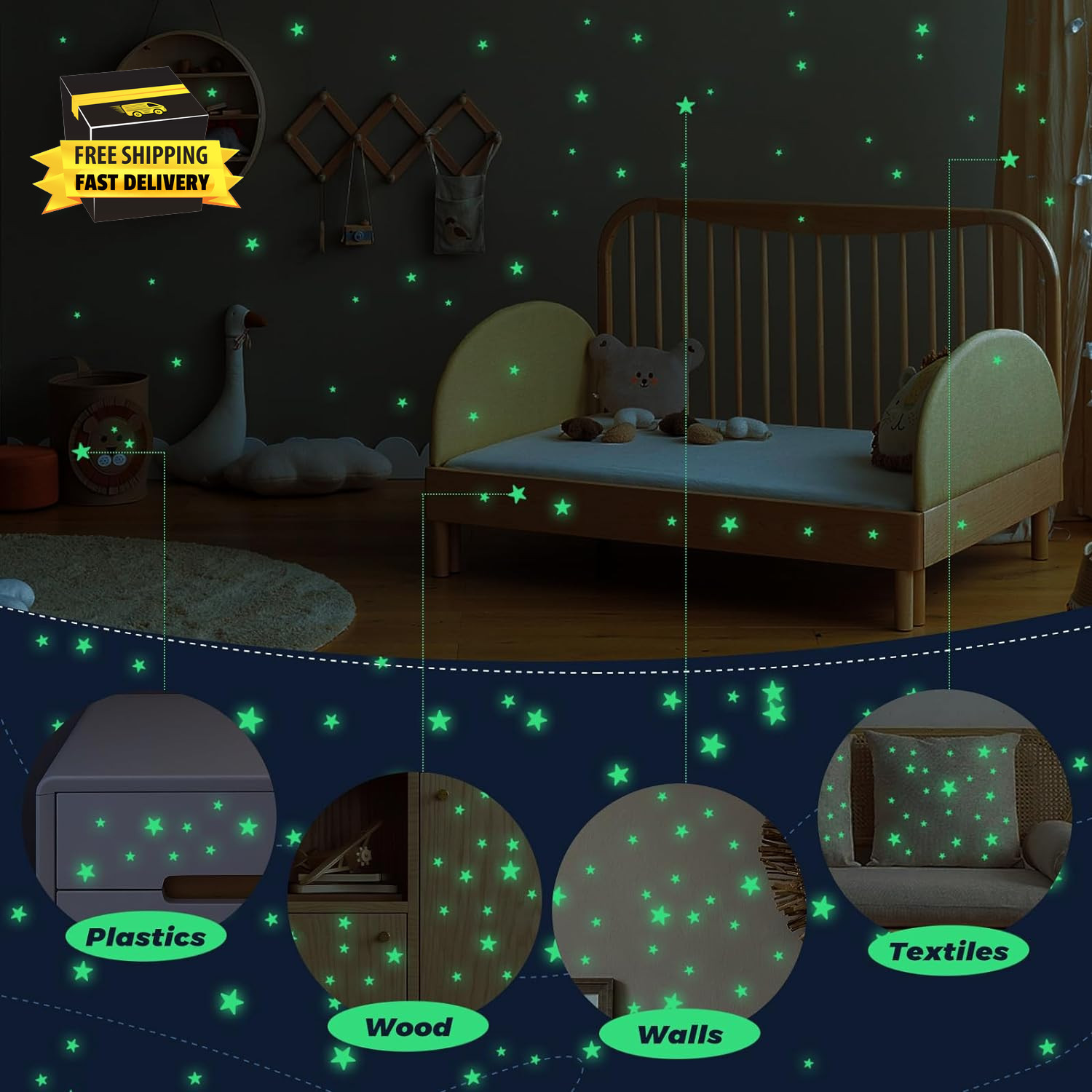 Glow in the Dark Stars Stickers for Ceiling, 514Pcs 3D Room Wall Decor Ceiling S