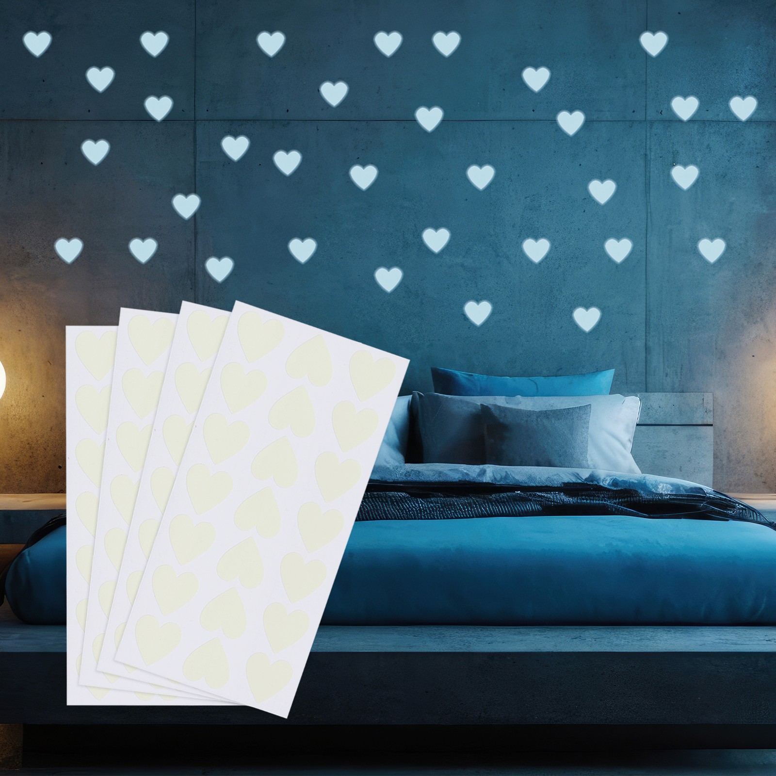 84 Pcs Glow in the Dark Heart Stickers, Heart Luminous Decor, Blue