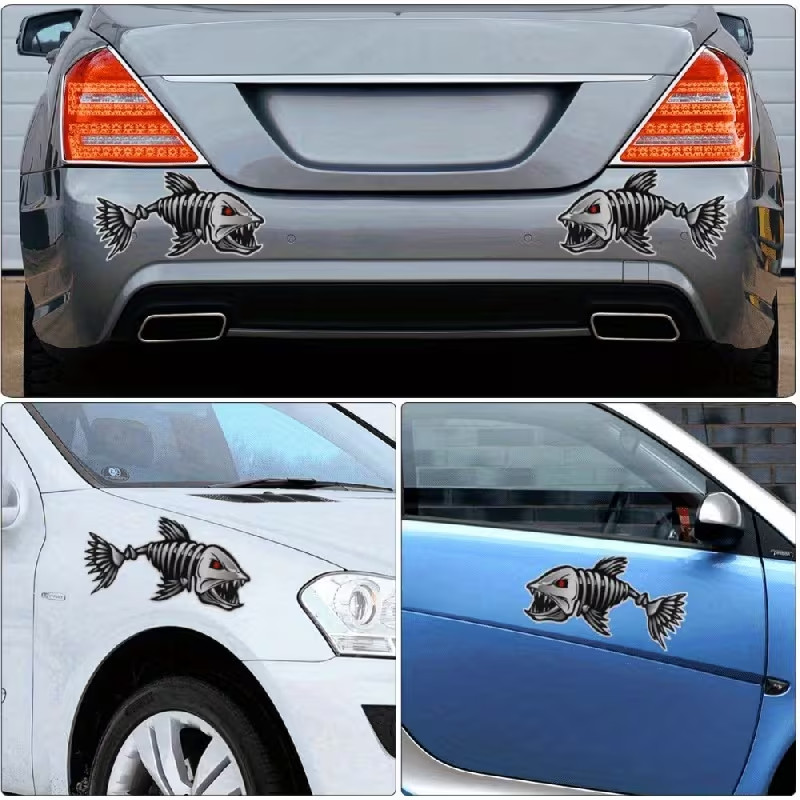 2pcs Waterproof Vinyl Fish Skeleton Decals Stickers for Cars, Boats & more