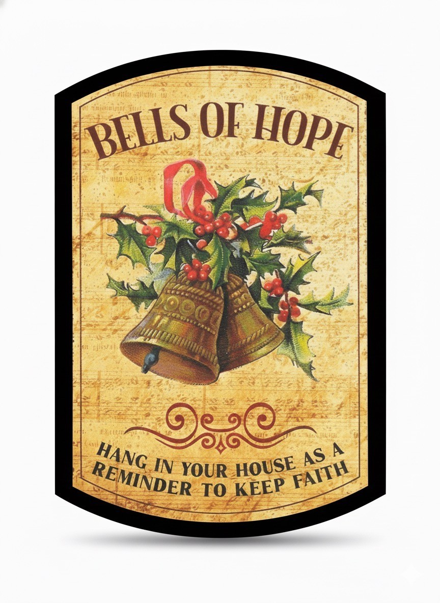 Bells of Hope Holly Christmas Faith Bottle Label Die Cut Vinyl Sticker Scrapbook
