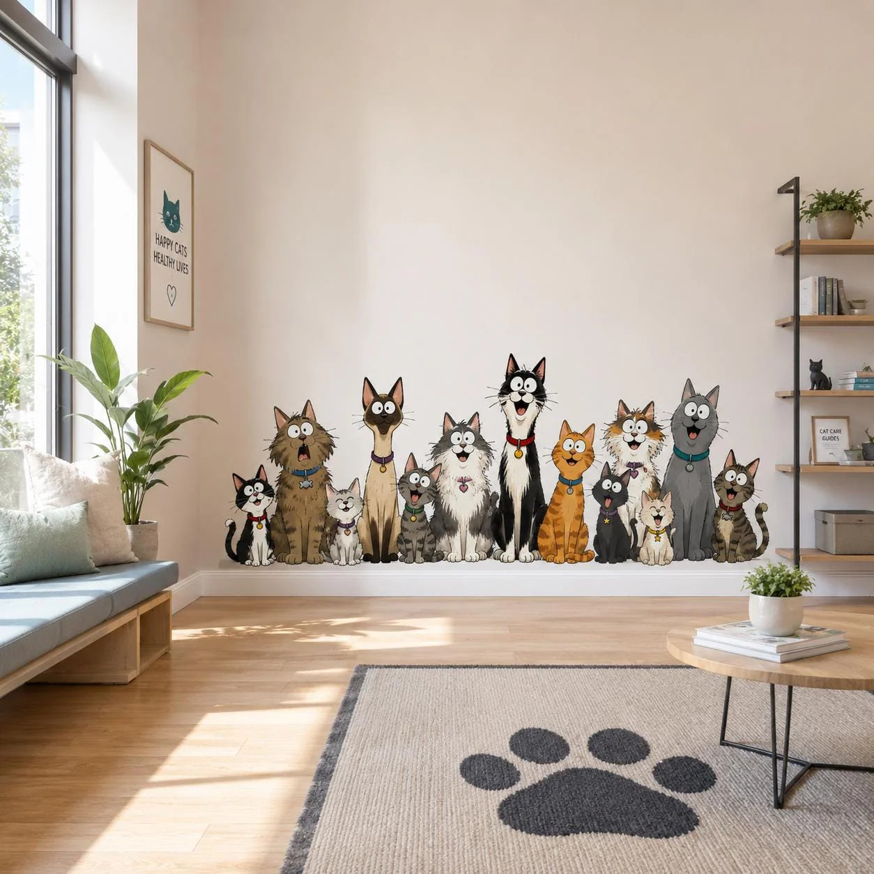 Funny Cat Group Wall Vinyl Decal | Cartoon Kittens Lineup Sticker
