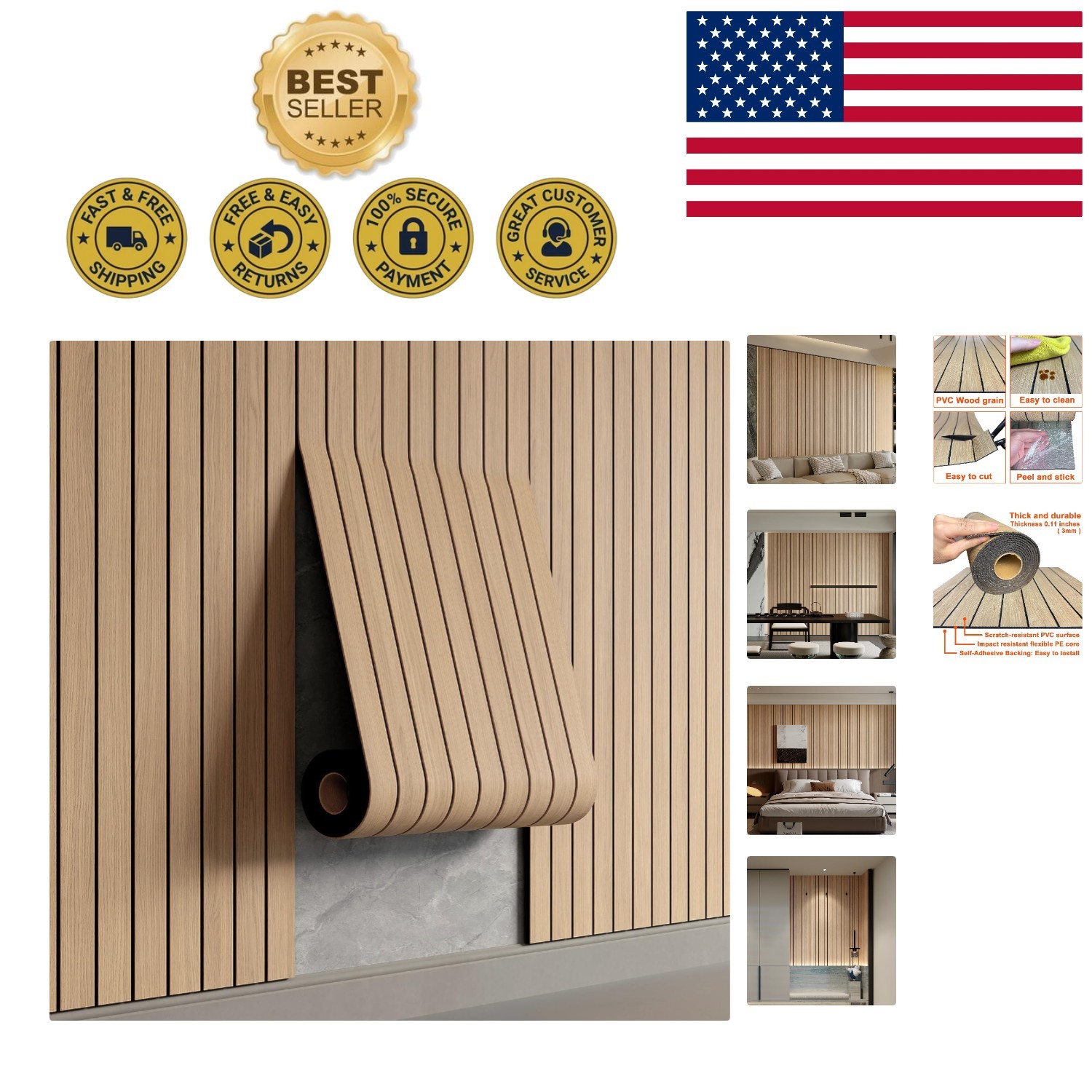 Self-Adhesive Faux Oak Wood Wall Panel – 3D Design for Style & Soundproofing