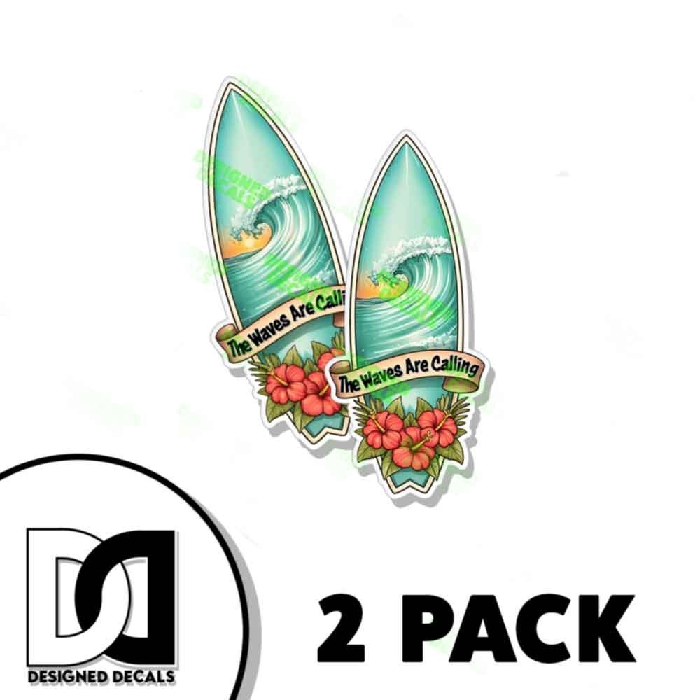 The Waves Are Calling Tropical Surf Board Sticker Hawaiian Decal Sticker 2 PACK