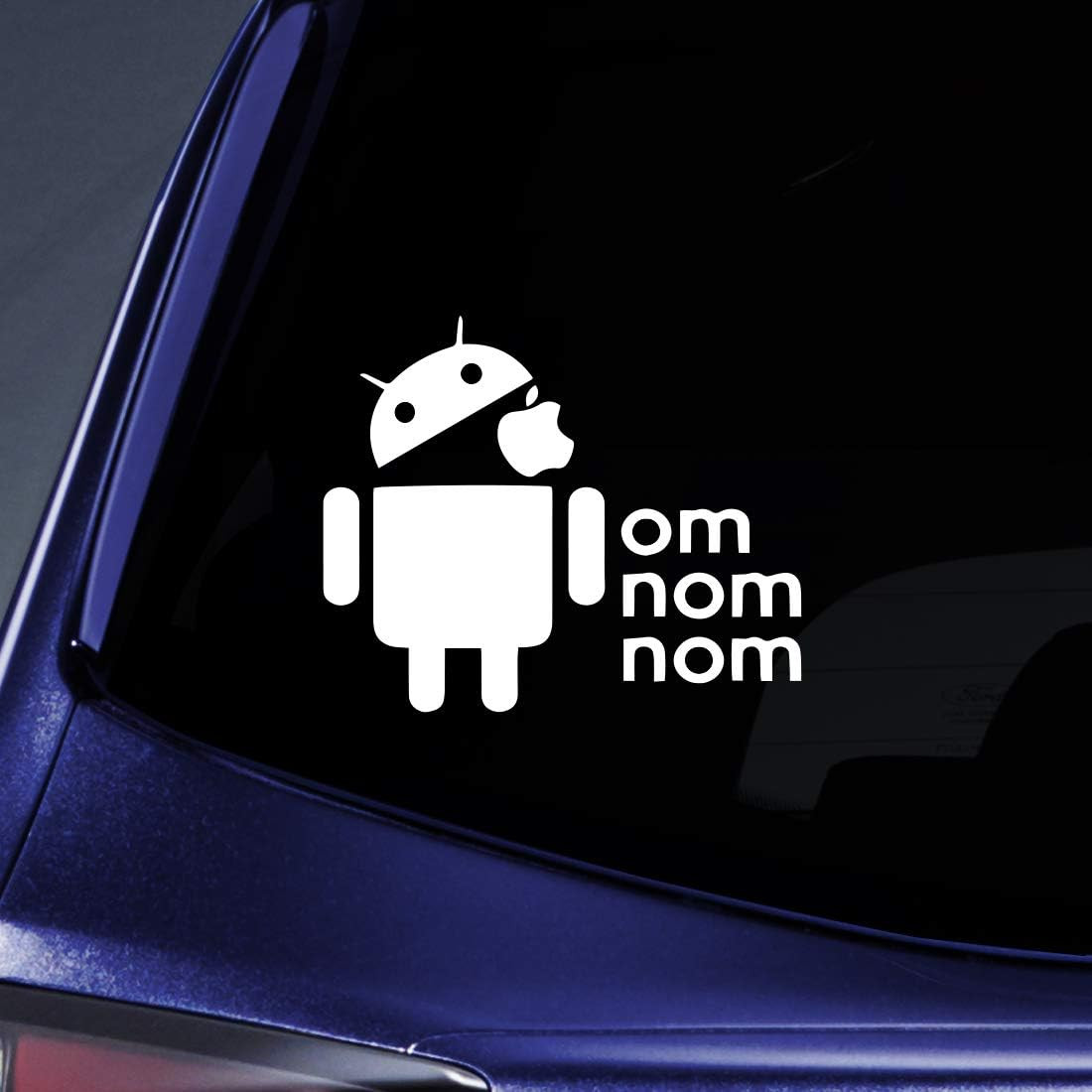 – Android Eating Apple Nom Nom Nom Sticker Decal Notebook Car Laptop 6" (White)