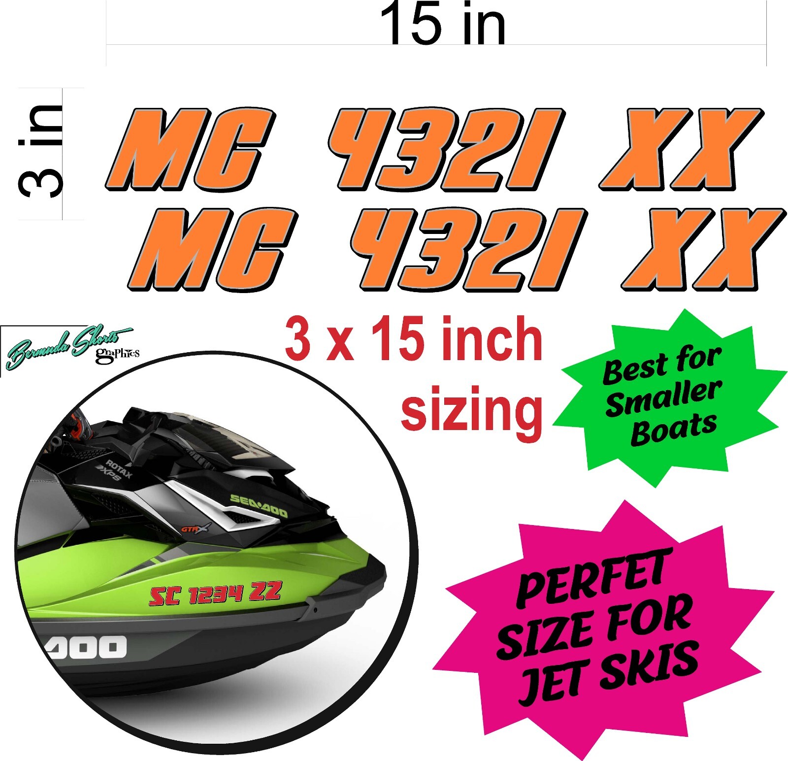 Boat Registration Numbers & Letters 2 Pack 3" x 15" Boat & Jetski Stickers 2CL