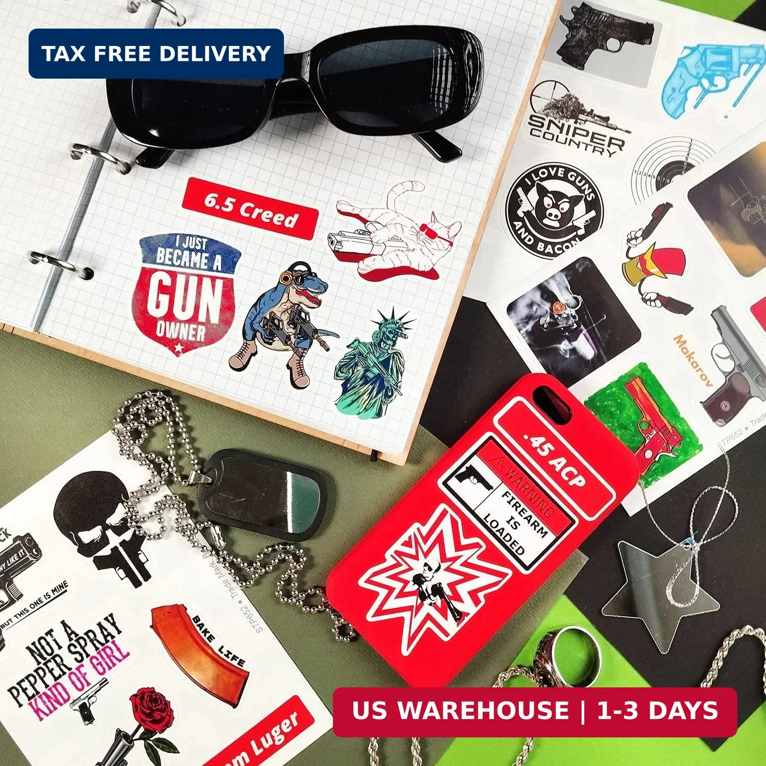BulbaCraft 100Pcs Funny Gun Stickers, Firearm Stickers, Guns and Ammo Decals, Ta