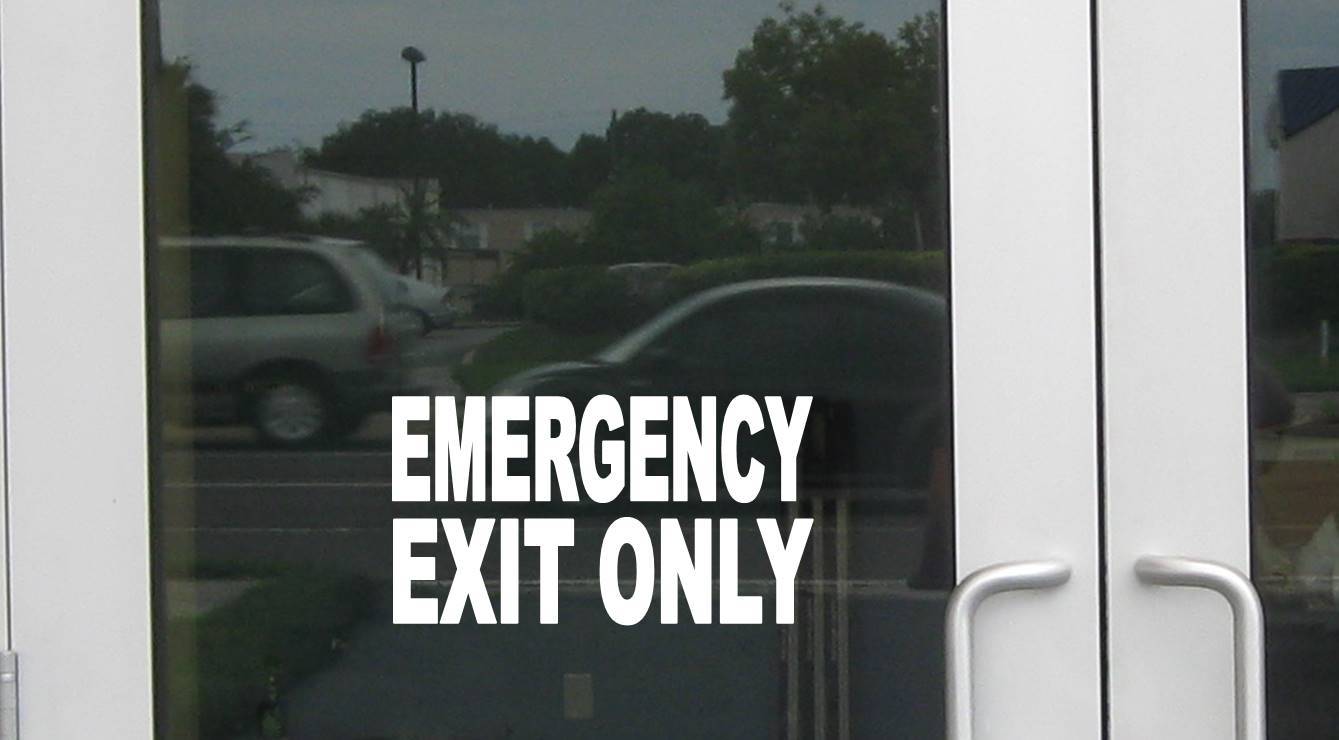Emergency Exit Only J876 8 inch wide Sticker business store sign Decal