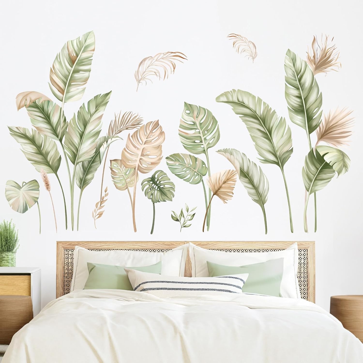 Boho Palm Leaves Wall Stickers Tropical Green Plants Peel and Stick Wall Art