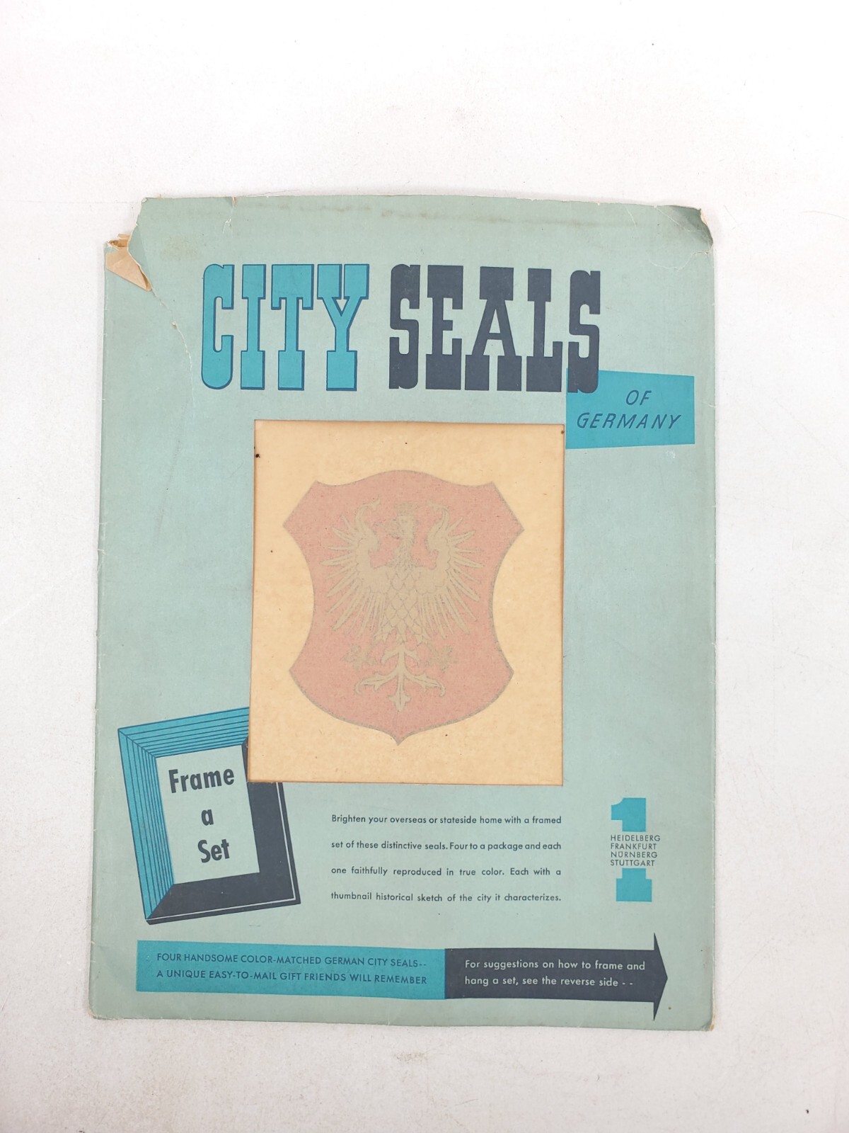 Germany city seal Picture nurnberg frankfurt Stuttgart Heidelberg Vintage Prints
