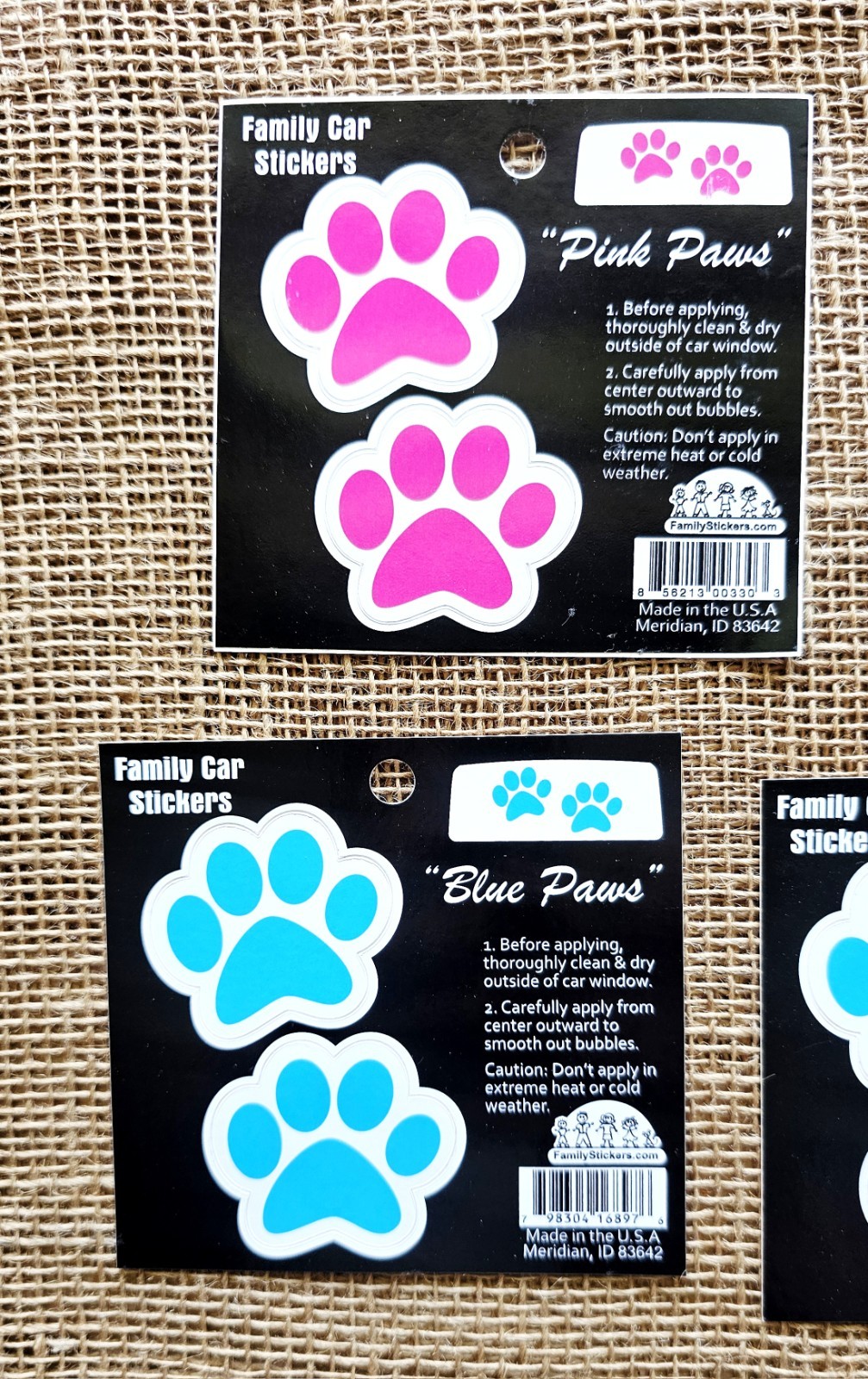 6 Family Cars Vinyl Stickers Decals Paws Dog 3 Pink, S Blue Sets