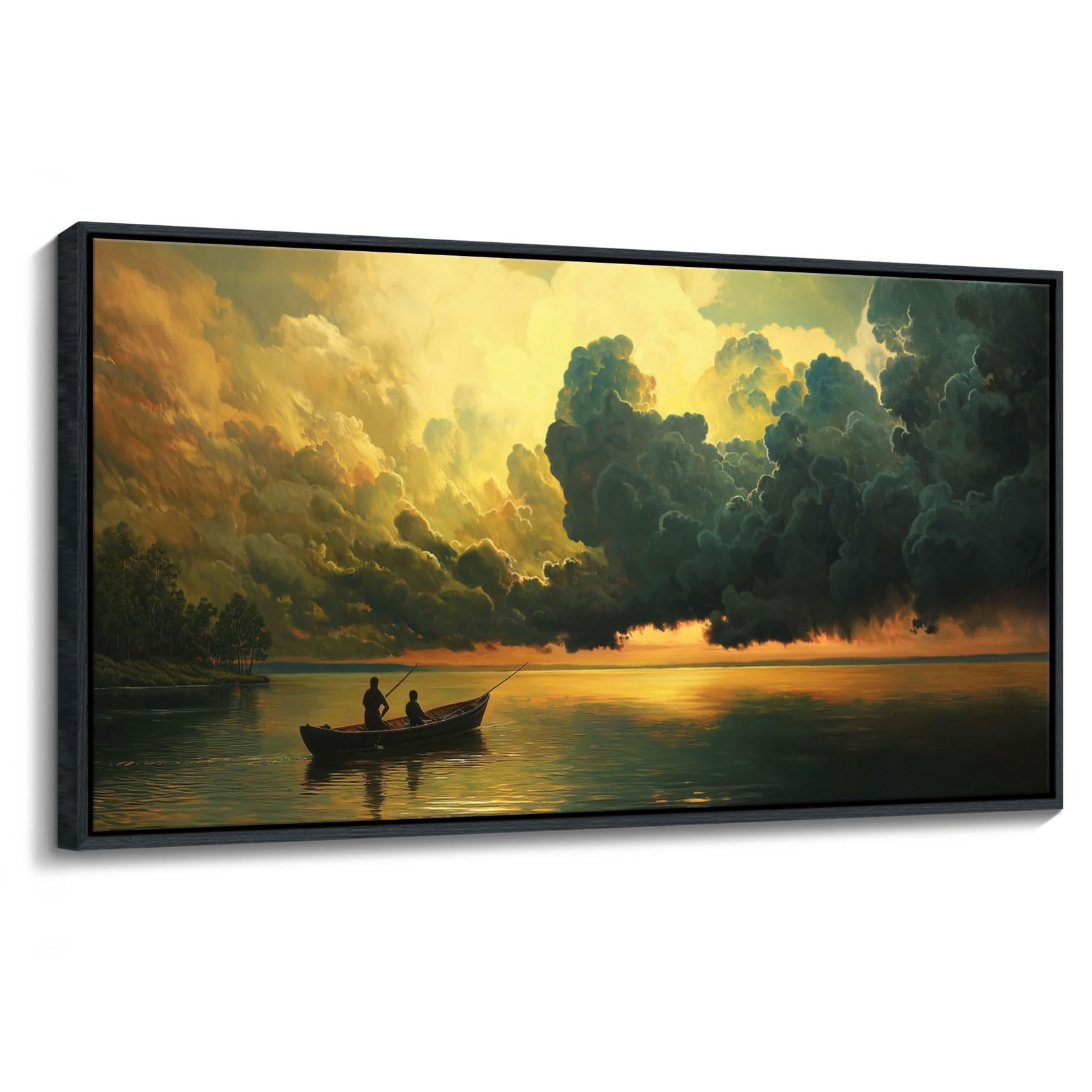 YCPRIMER Landscape Wall Art – Gold Lake and Cloud Canvas Wall Decor for Livin…