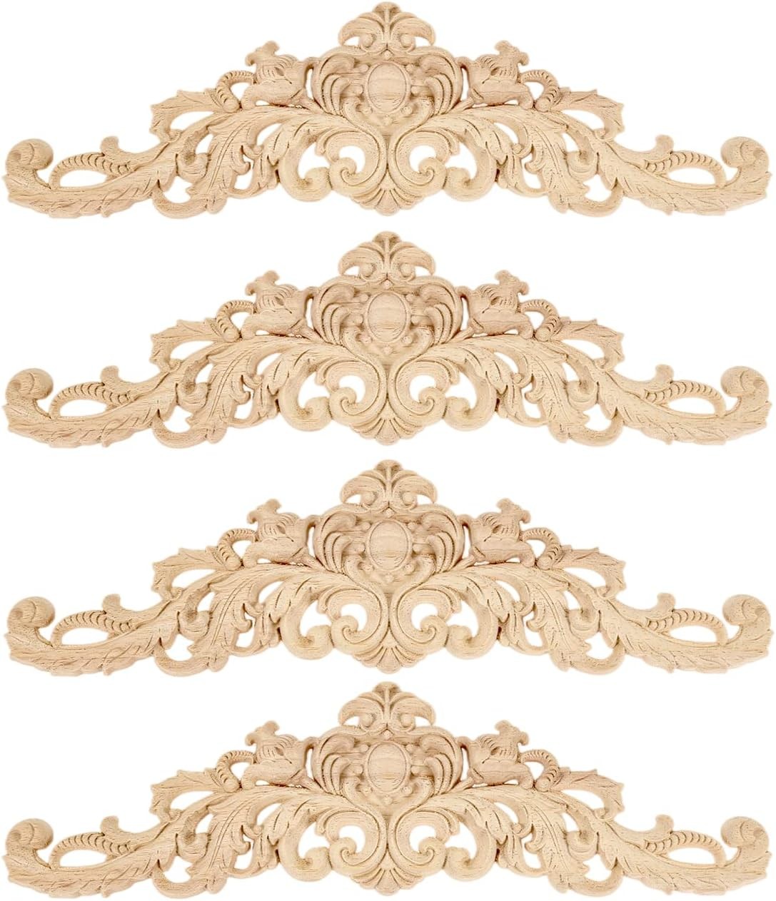 MUXSAM Long Wood Carved Appliques Onlays, 4-Pack 40x11cm/15.75×4.33, 4-pack