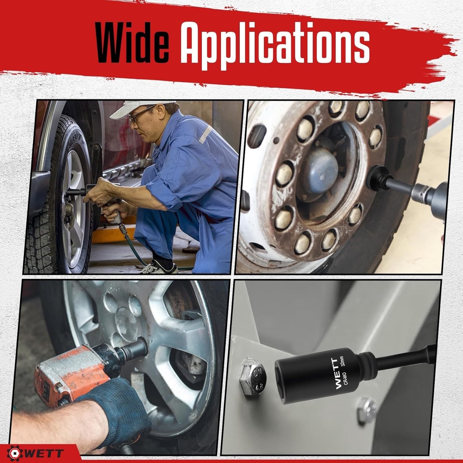 1/2" Drive Deep Large Impact Socket Set, 11-Piece Spindle Axle Nut Wheel Wrench