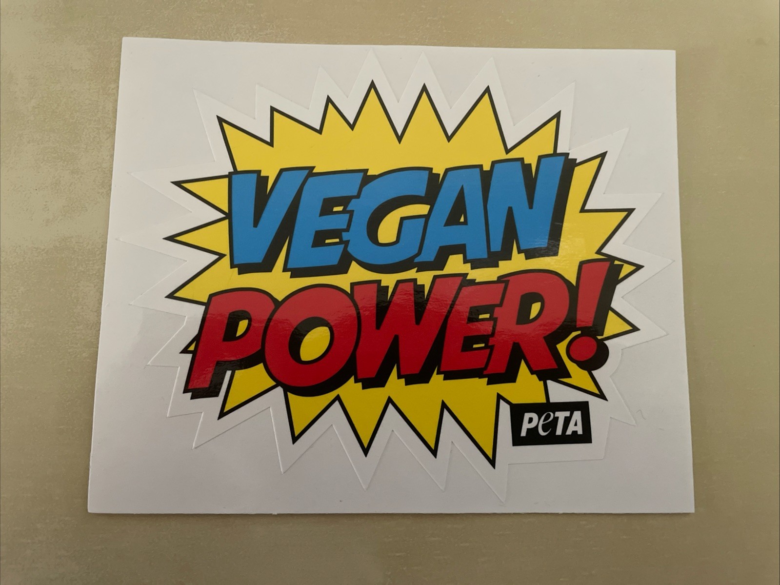 Vegan Power Large Bold Sticker PETA Blue/Red/Yellow