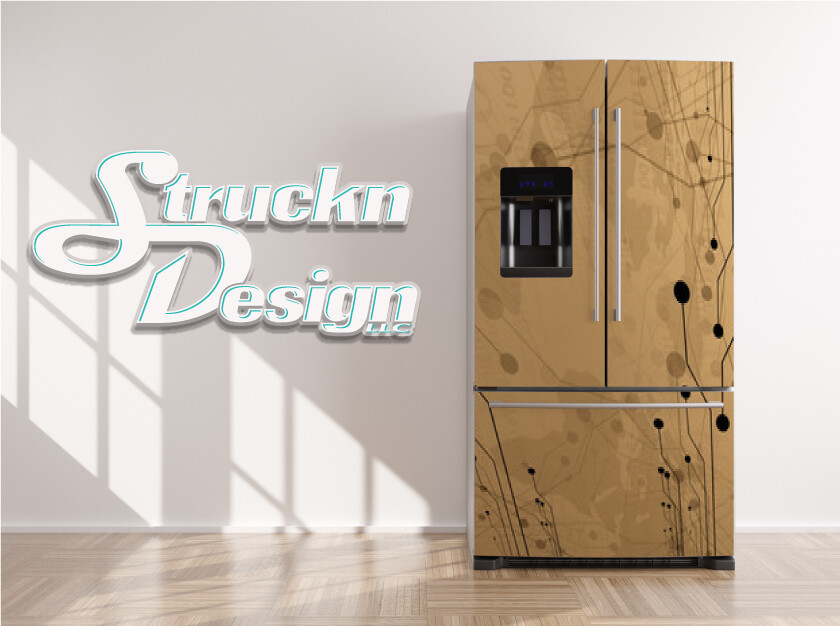 Beige Tech Theme Fridge Freezer Wrap Side Door Vinyl Decal