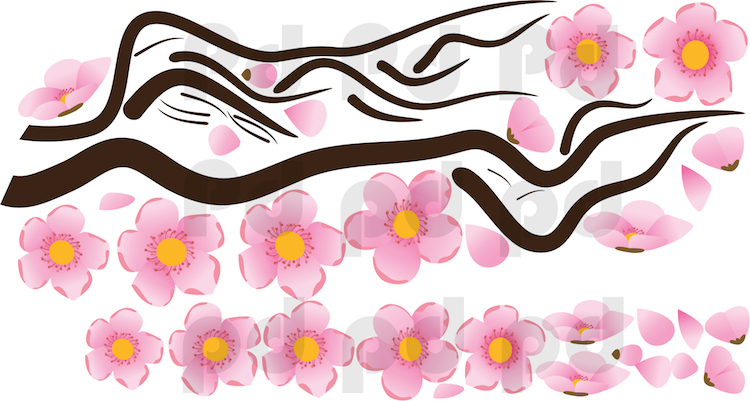 Flower Branch Wall Mural Decal Floral Vinyl Customizable Outdoor Art, c26