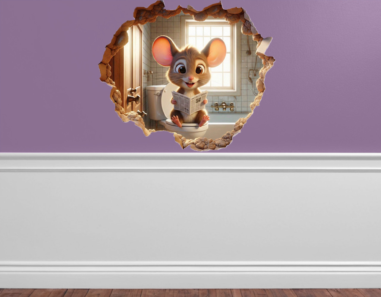 Funny Mouse on Toilet Wall Decal | Bathroom Mouse Hole Sticker