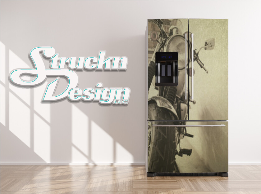 Vintage Beige Motorcycle Dark Black Fridge Freezer Wrap Side Door Vinyl Decal