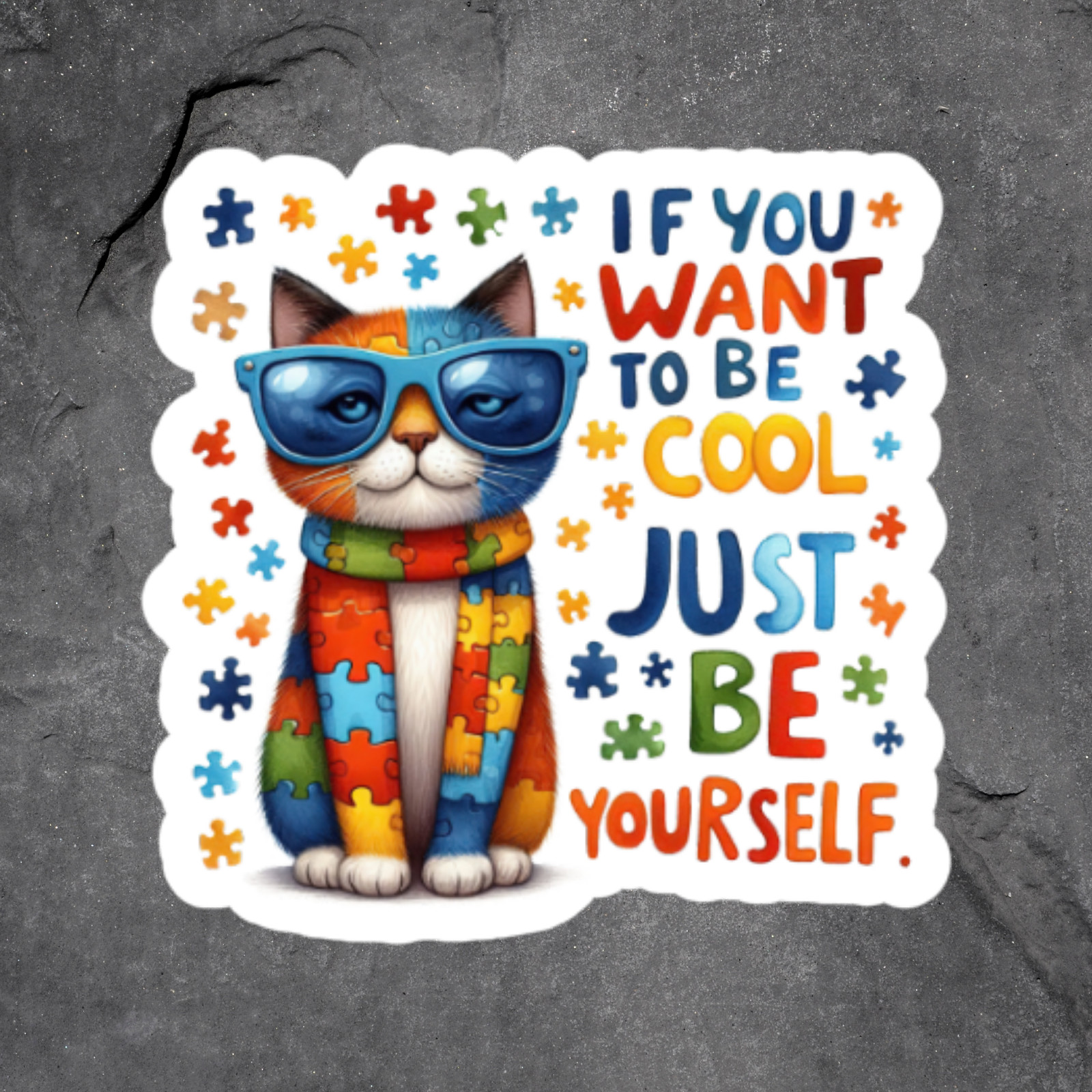 Cat Sticker Vinyl Decal Autism Awareness Be Yourself Puzzle Cute Gift
