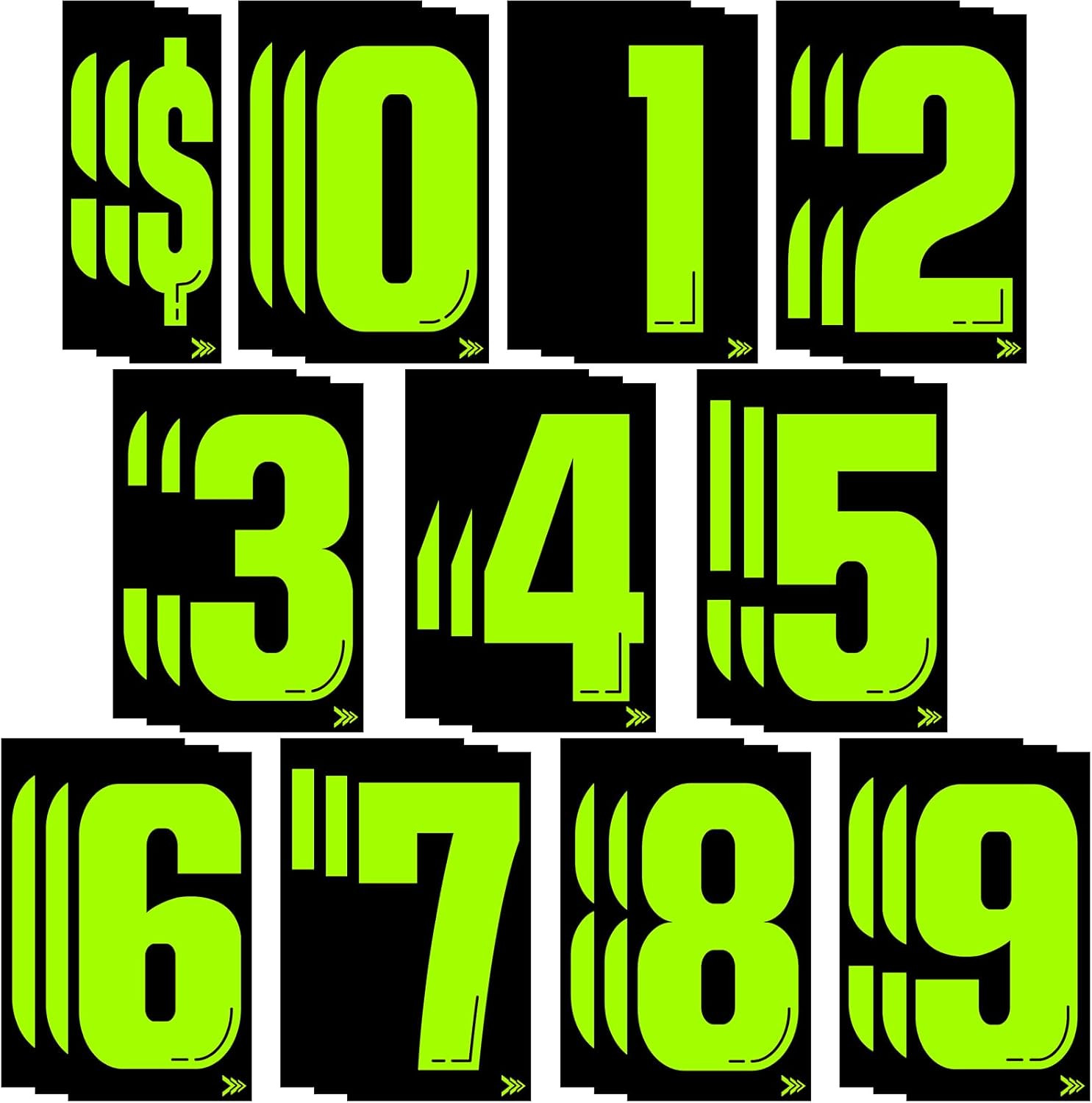 33 Pcs 7 1/2 Vinyl Number Decals Large Chartreuse Windshield Pricing Stickers Ca