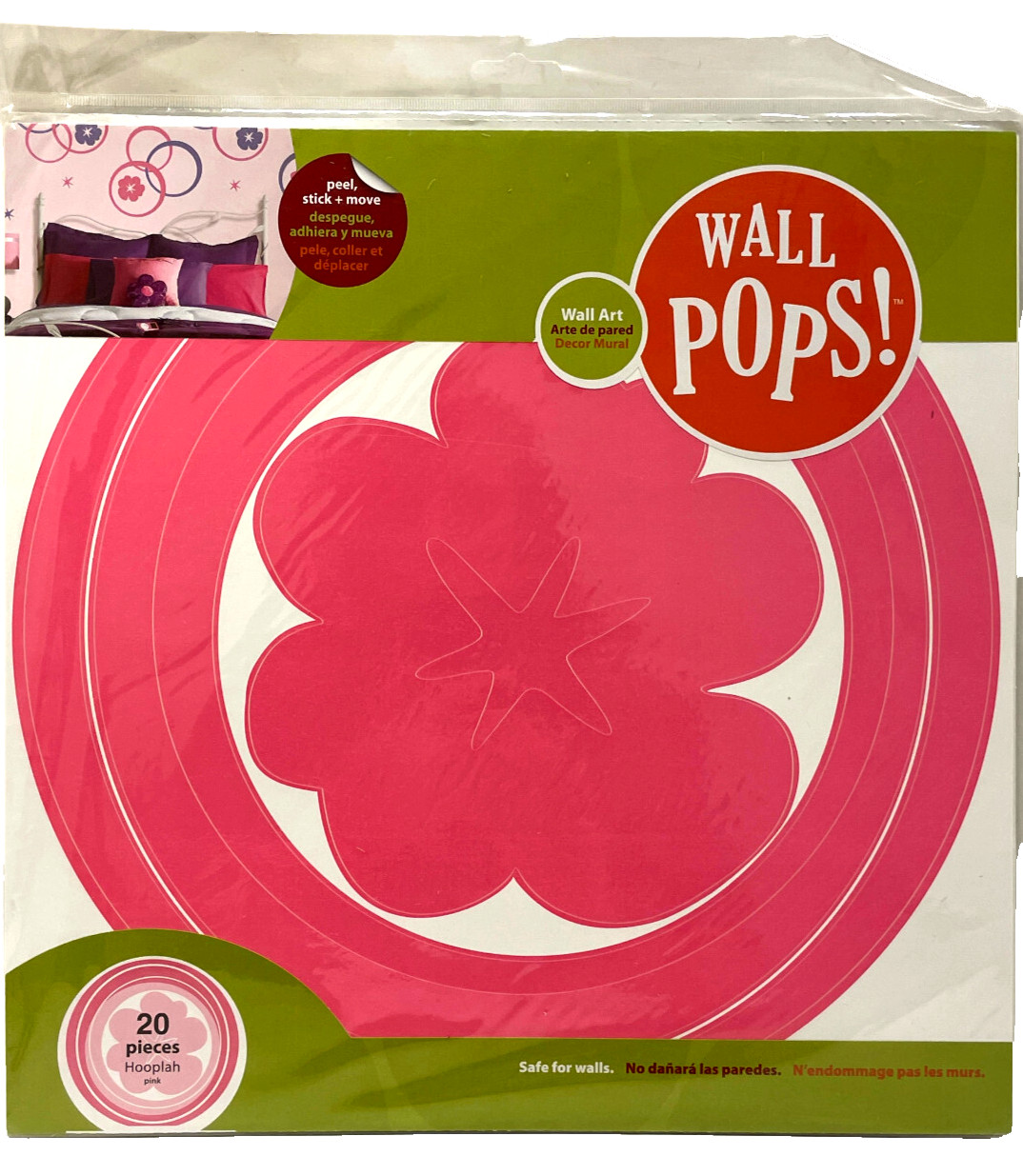 Wall Pops! "Hooplah pink" self-stick removeable decals, 20 pieces included