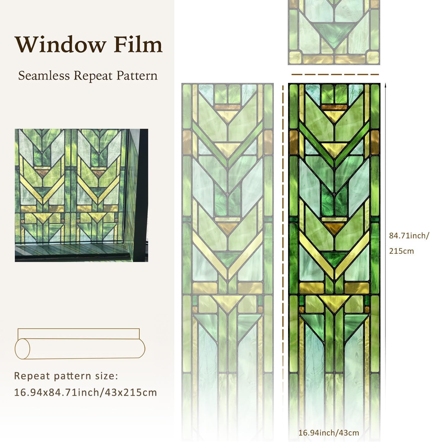 Faux Stained Glass Effect Transparent Window Film Original Hand Drawn Static