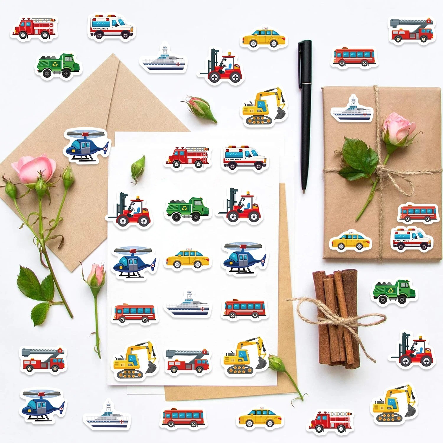 500Pcs Cute Construction Vehicle Stickers Roll Kids Rewards & Party Favors
