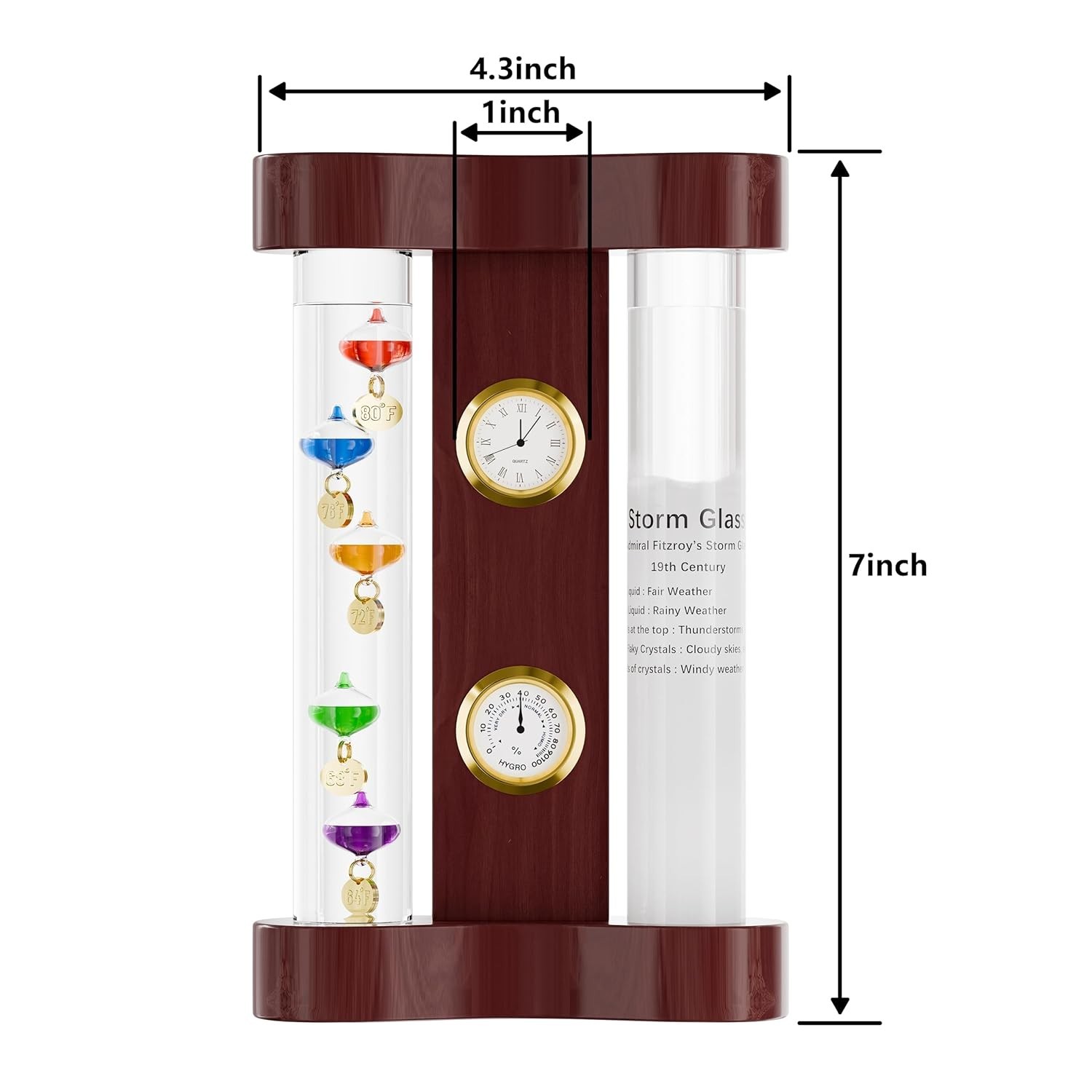 Analog Weather Station with Glass Galileo Thermometer Fitzroy Storm Glass Precis