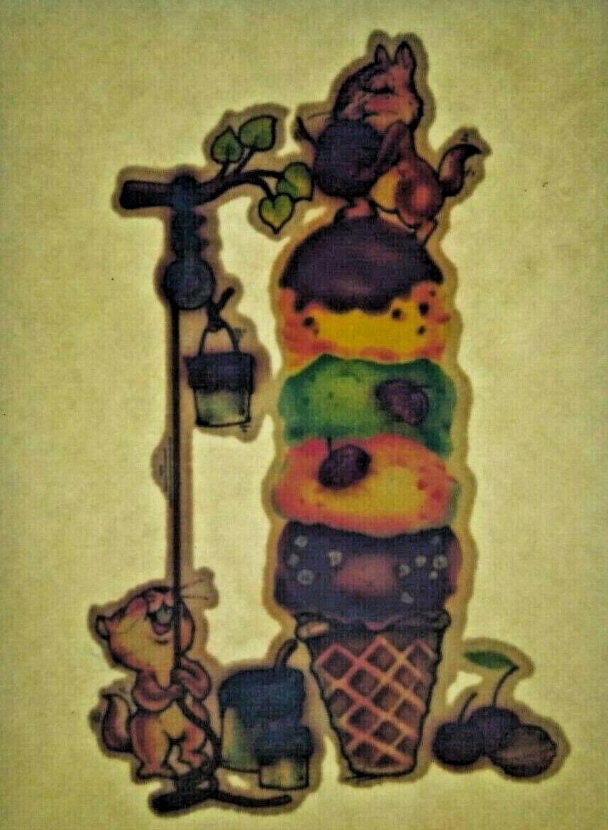 Ice Cream Cone Chipmunks Screamin Gleamin Glitter Iron-On Decal Donruss 1970s