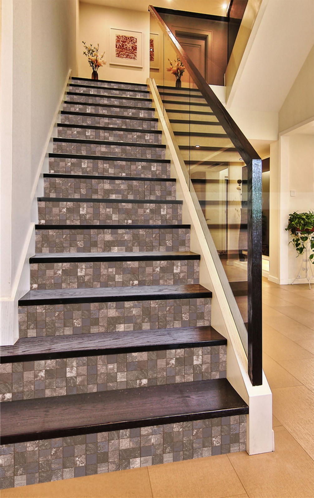 3D Art Design Brown 1 Tile Marble Stair Risers Decoration Vinyl Wallpaper Mural