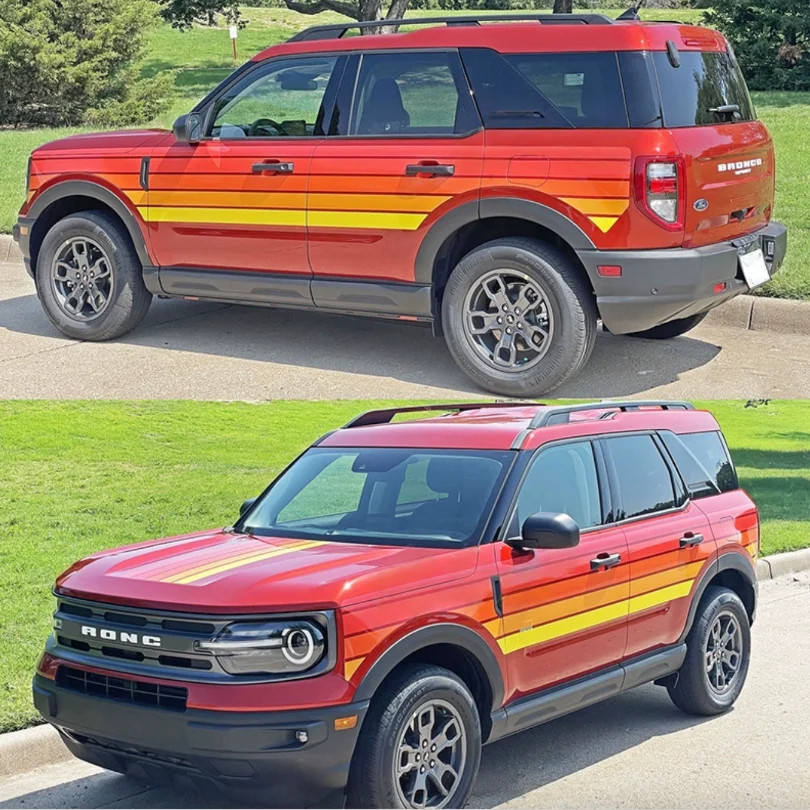 Aftermarket Retro Sunset Stripe Decal Kit for Ford Bronco Sport | Hood & Waist L