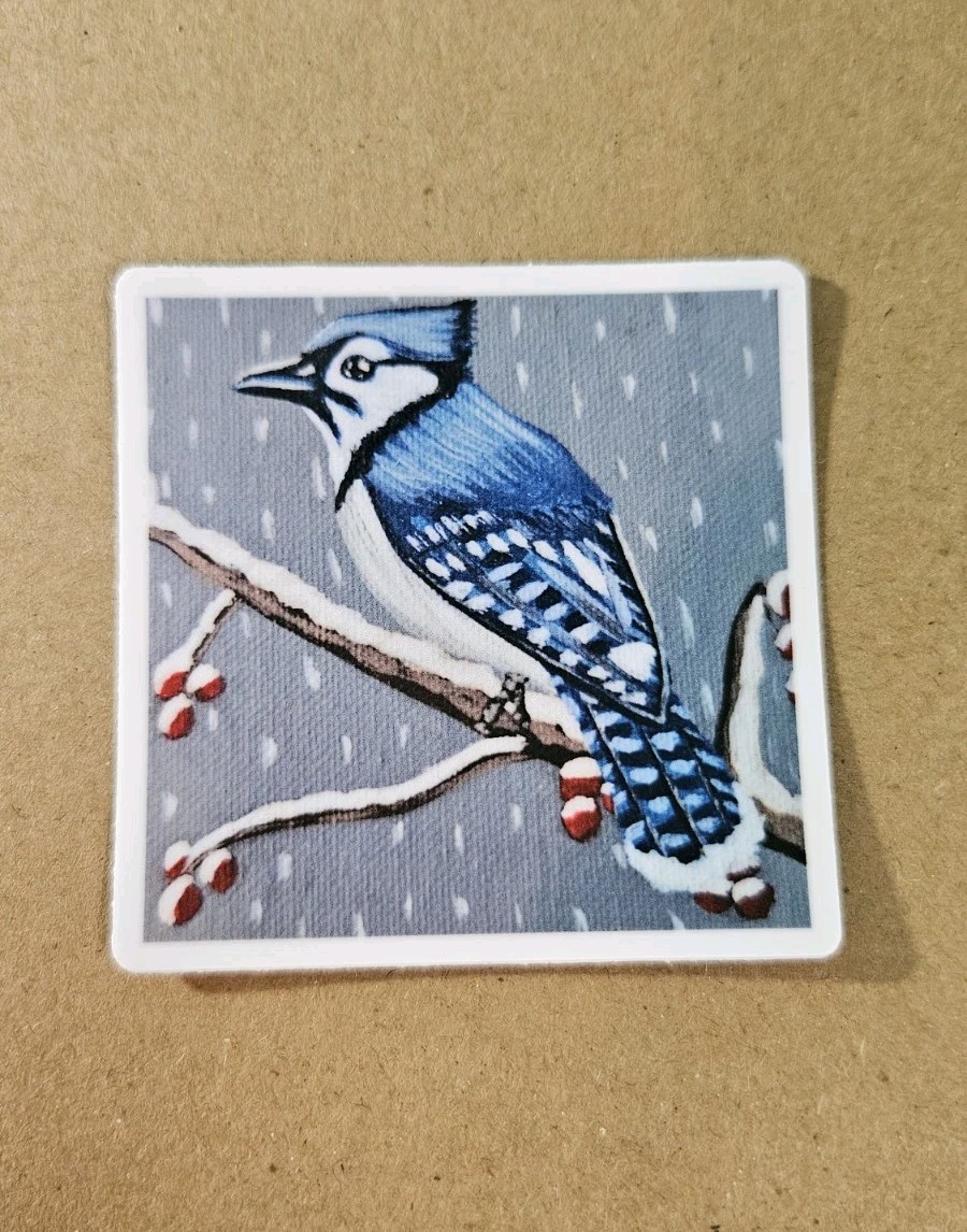 Blue Jay Sticker Matte Vinyl, Original Art, 2.5" Square Sticker of Bird Art