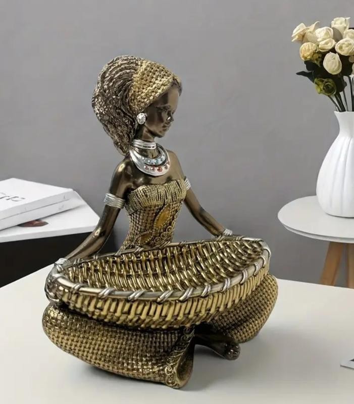 African Woman Statue Jewelry & Key Holder Resin Figurine Home Decor