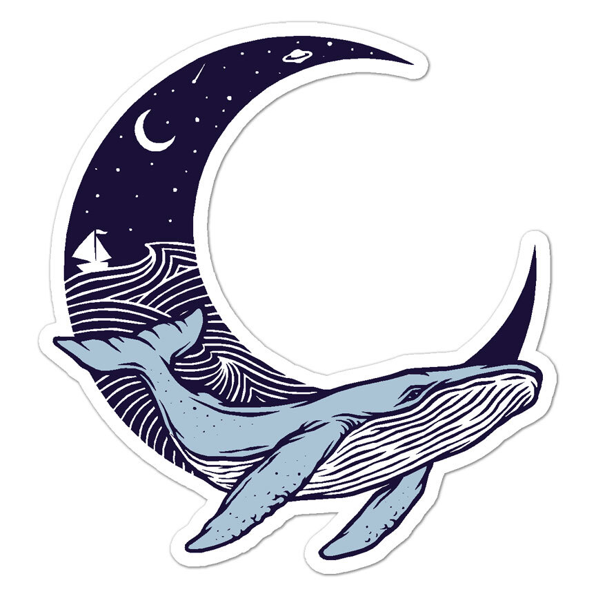 Whale Moon Sailboat, Vinyl Decal Sticker, Indoor Outdoor, 3 Sizes, #9177