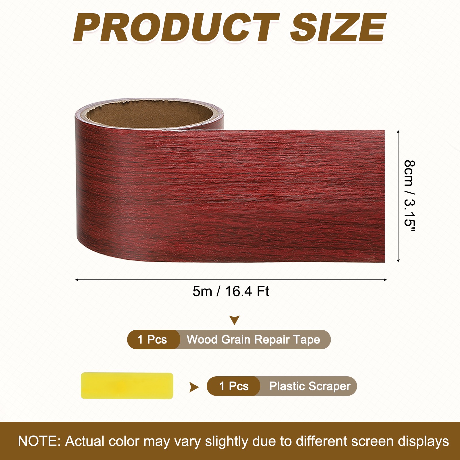 Wood Grain Repair Tape, 3.15 Inch x 16.4 ft Self Adhesive, Red