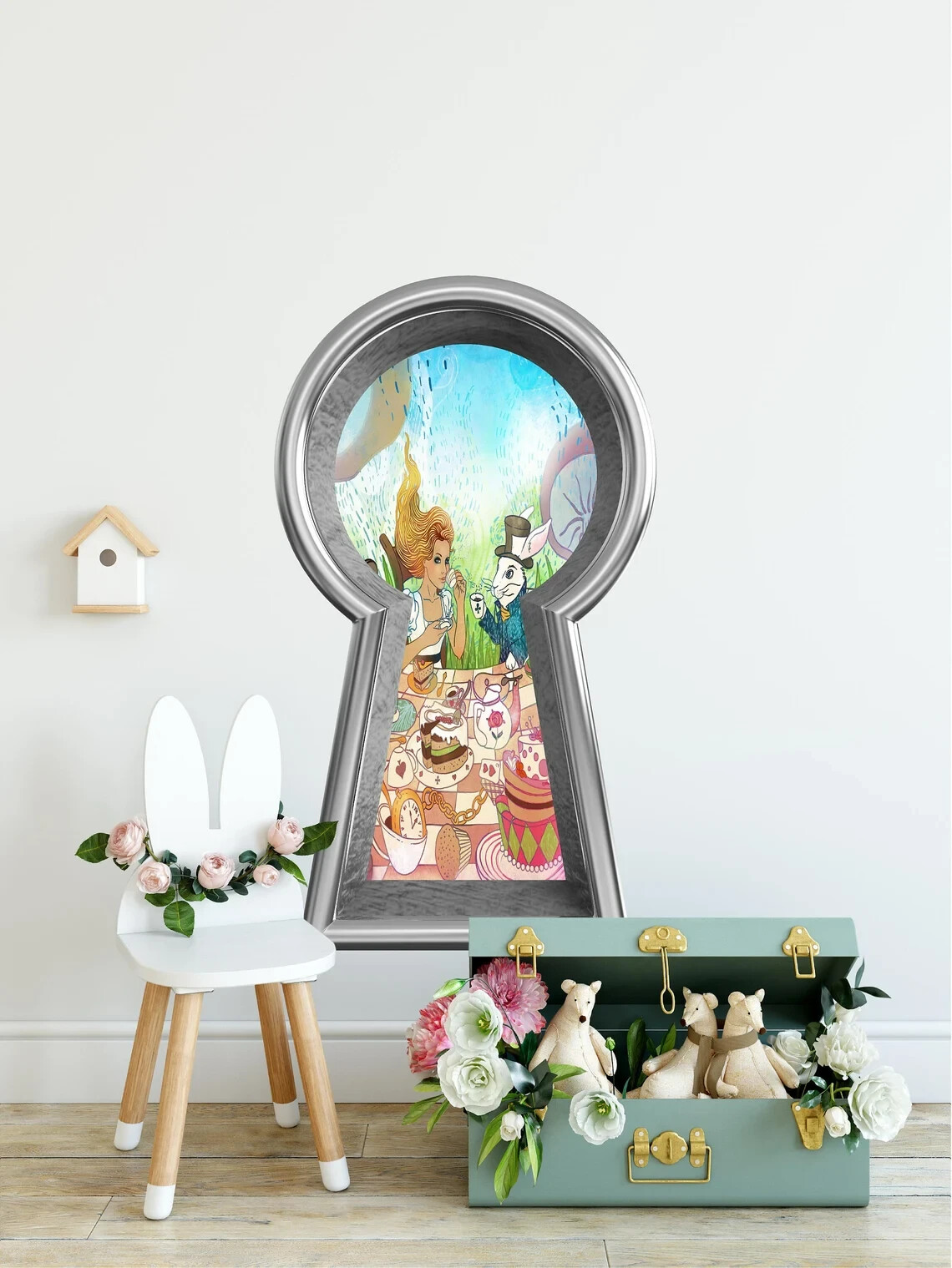 Keyhole Wall Decal Wonderland Tea Party Whimsical Fabric Wall Sticker Nursery