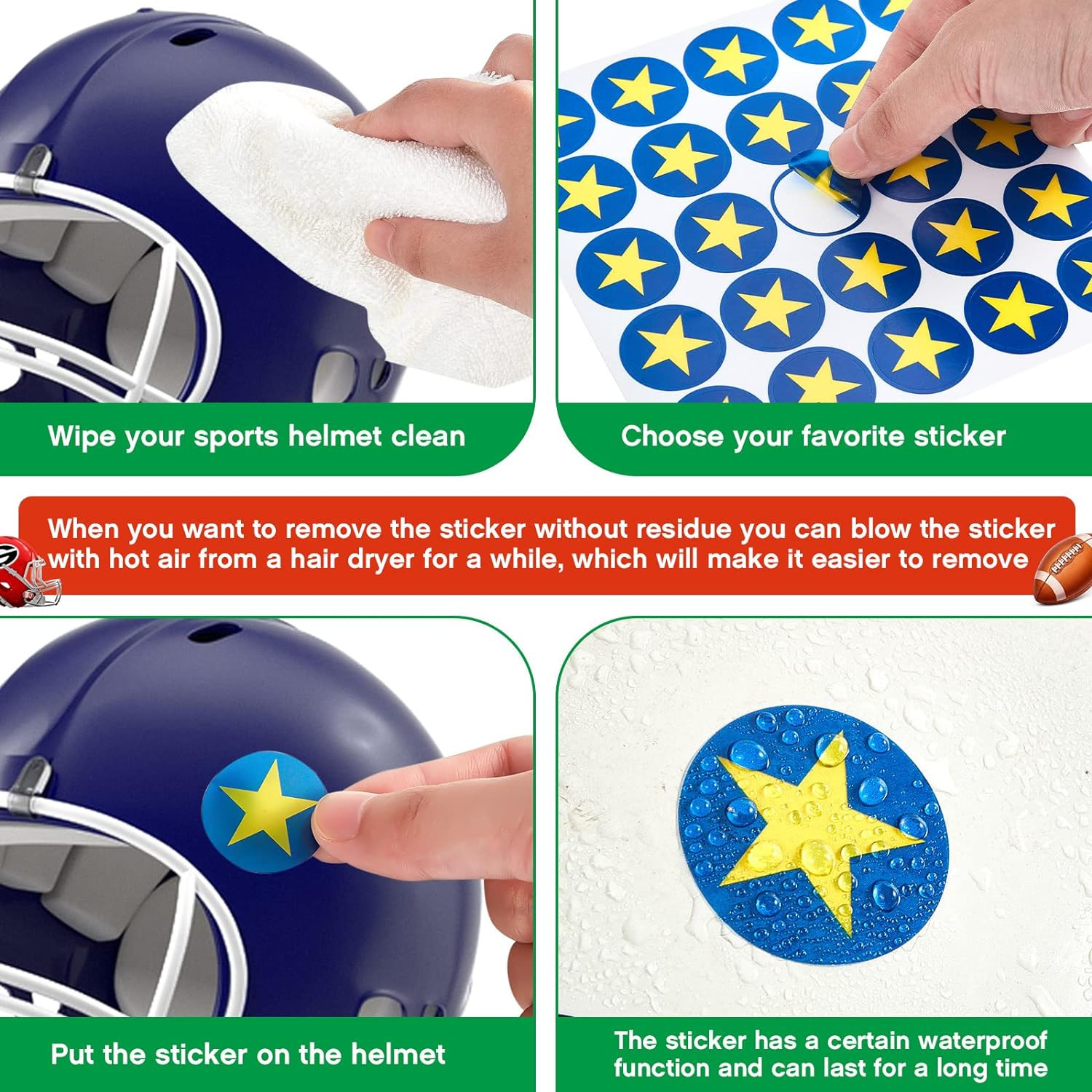300 Pieces 12 Sheets Football Helmet Decals Football Award Stickers