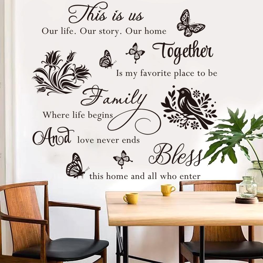 4 Pieces Inspirational Family Quotes Wall Decals This is Us Bless This Home W…