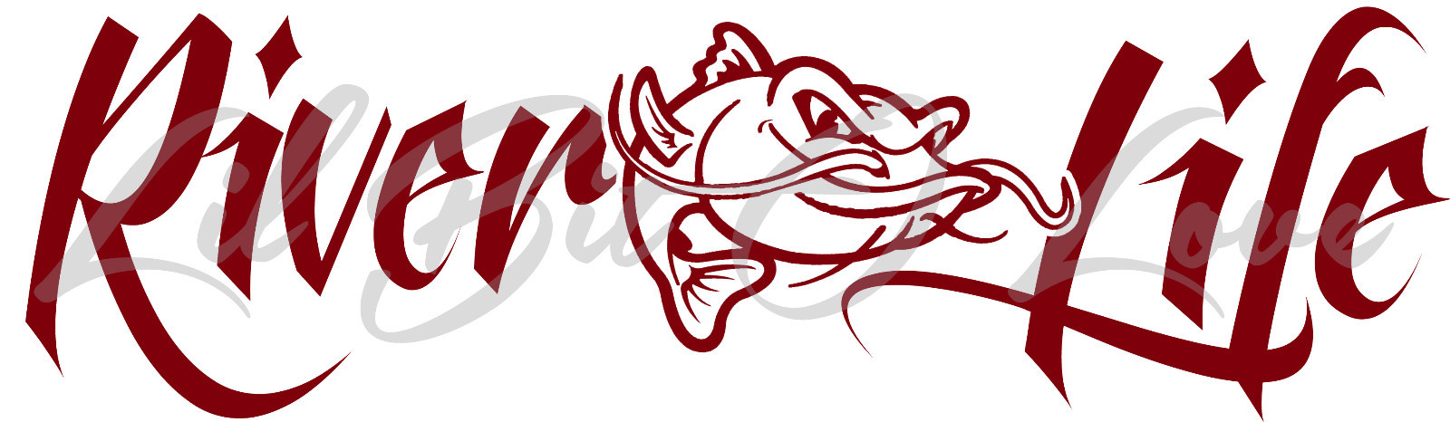River Life Decal with Mean Catfish 22.5 x 5.6 Sticker Fishing Fisherman Cat