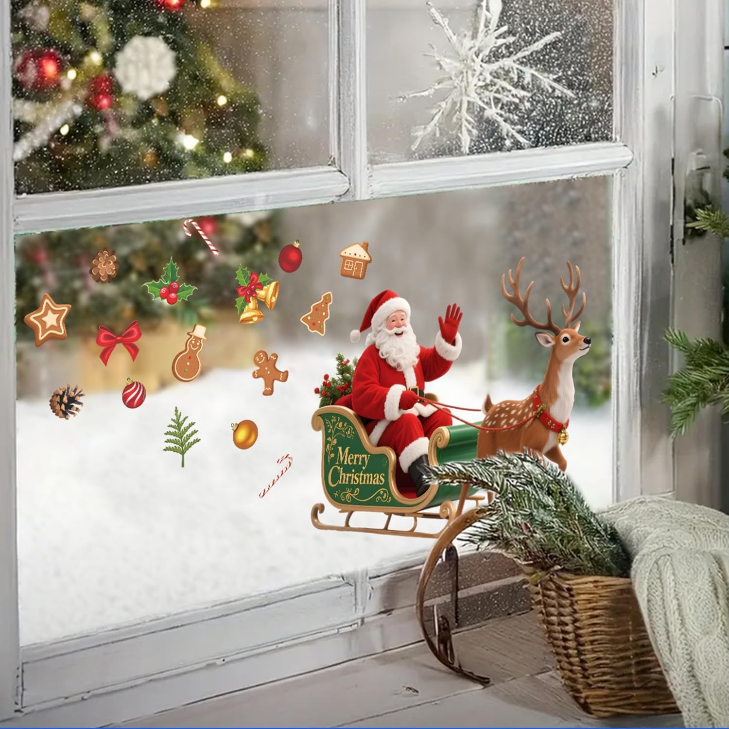 Santa Sleigh Christmas Wall Decals | Peel and Stick Holiday Decorations with …