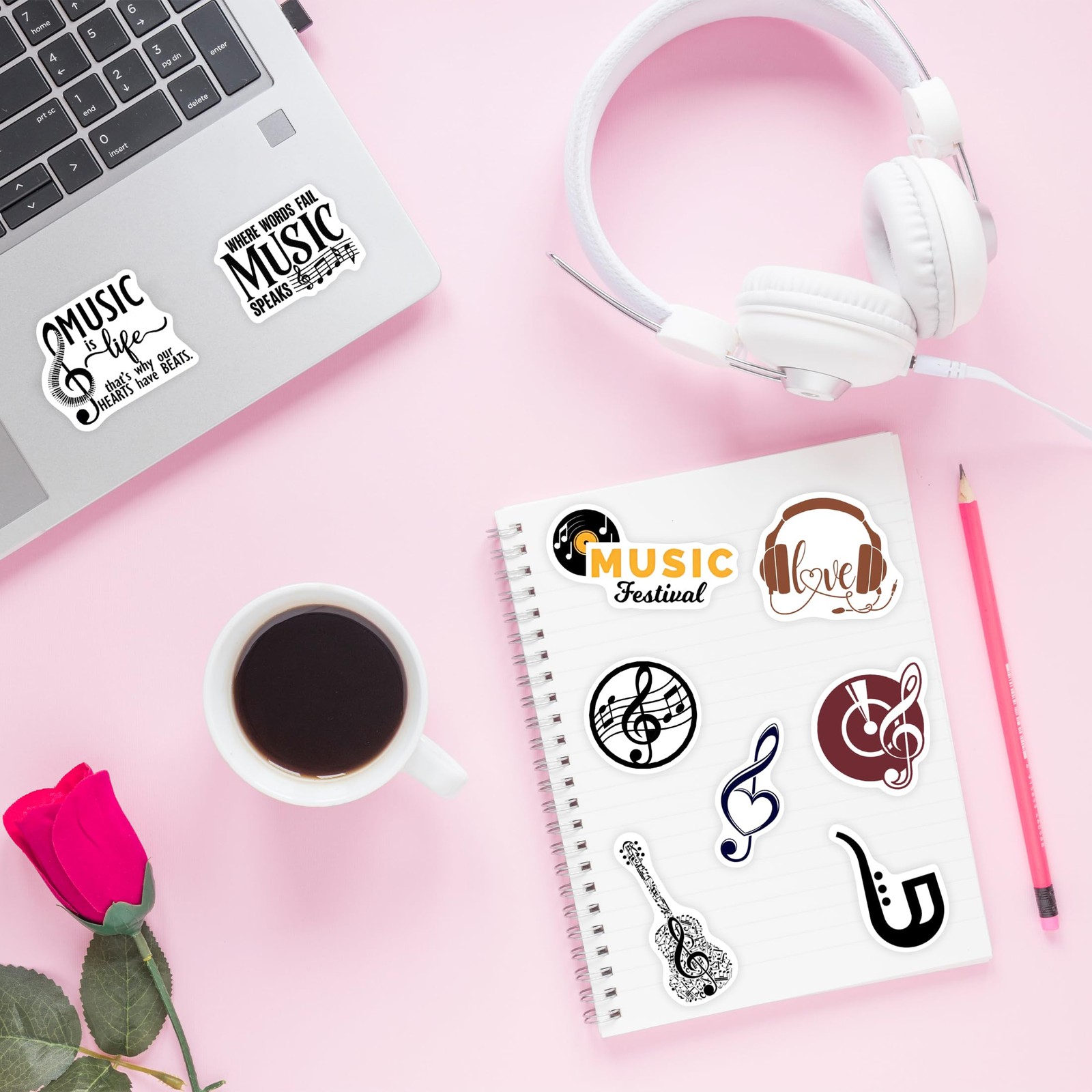 50 Pcs Music Stickers for Adults, Classic Color Matching Vinyl Waterproof Wat…