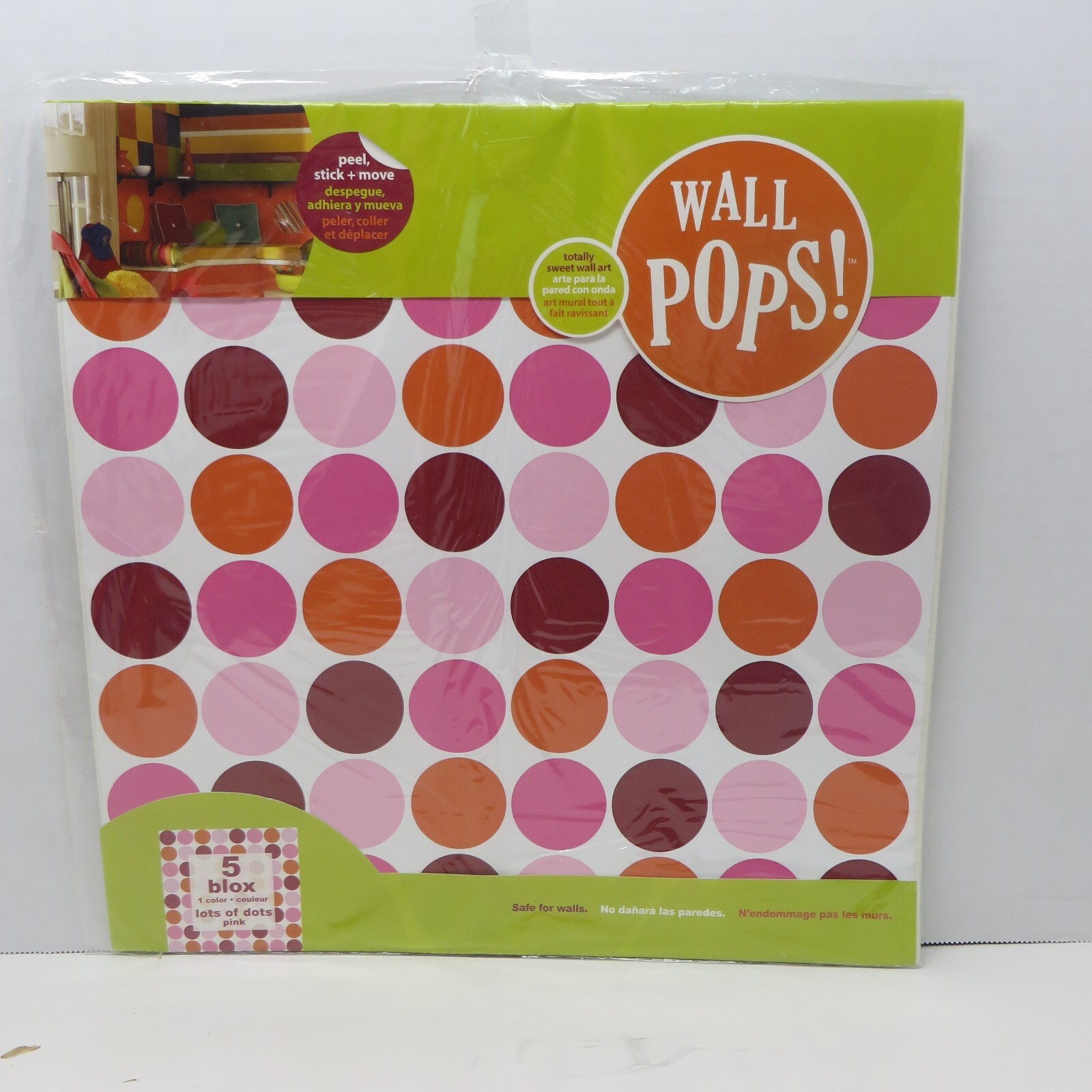 Wall Pops Lots of Dots Pink Squares Stickers Decals WPB90237 NIP