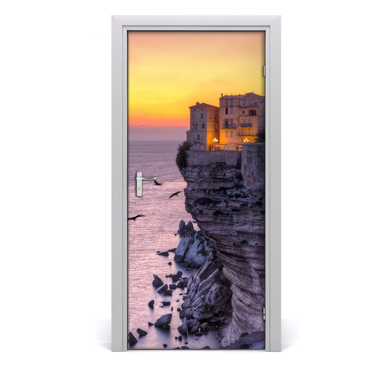 Self adhesive Door wrap removable Peel & Stick Landscapes Houses on the cliff