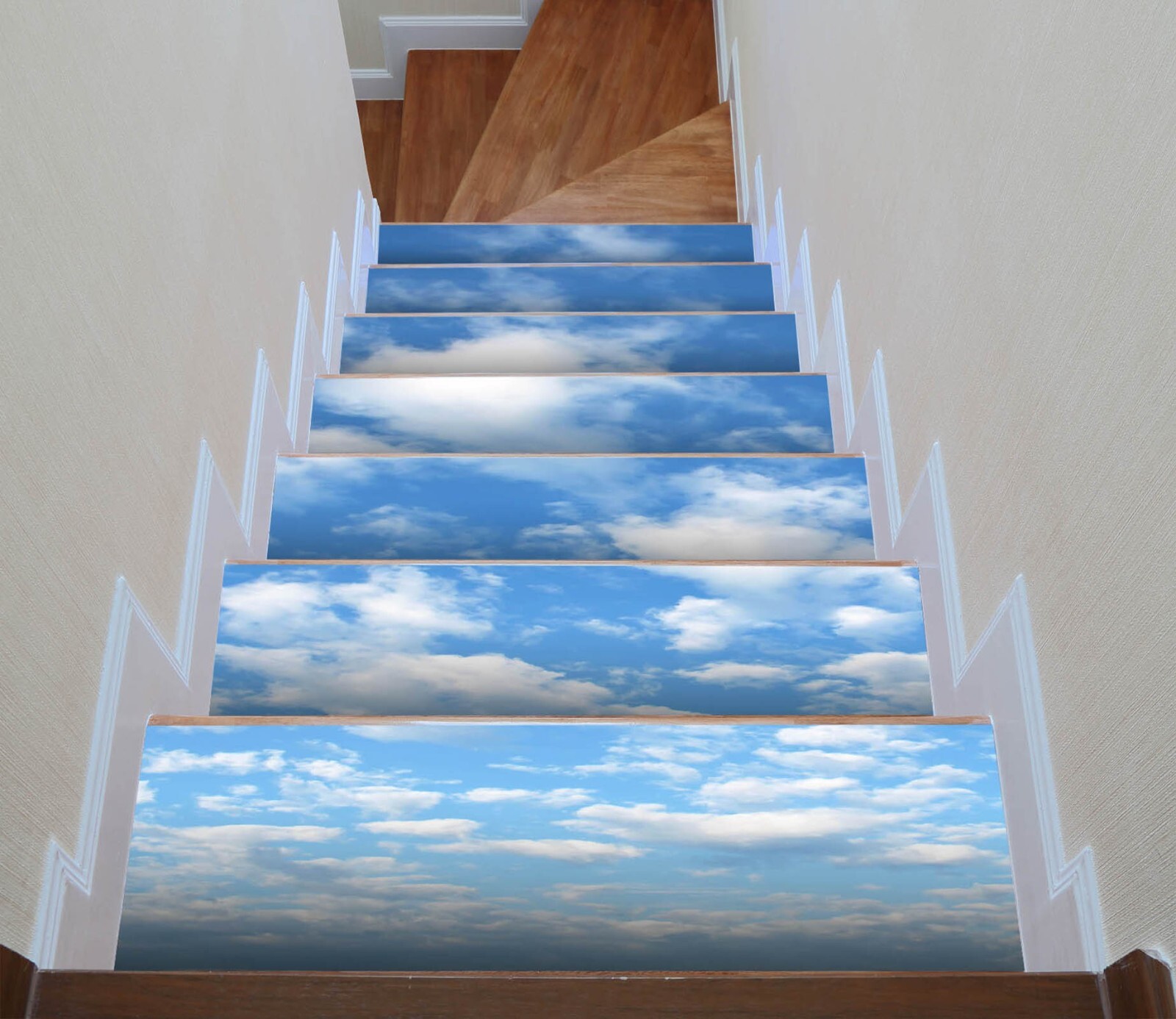 3D Blue Sky W134 Stairs Risers Decoration Photo Mural Vinyl Wallpaper Vera