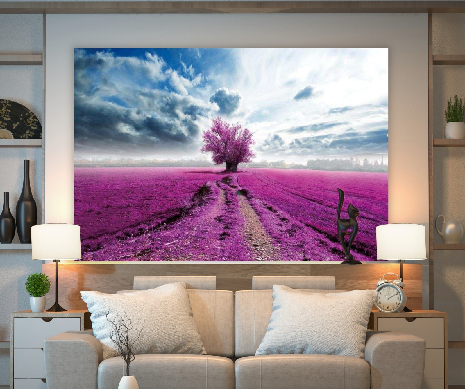 Boho Display Wall Art Decor; Bohemian Lavender Fields Large Bedroom Artwork